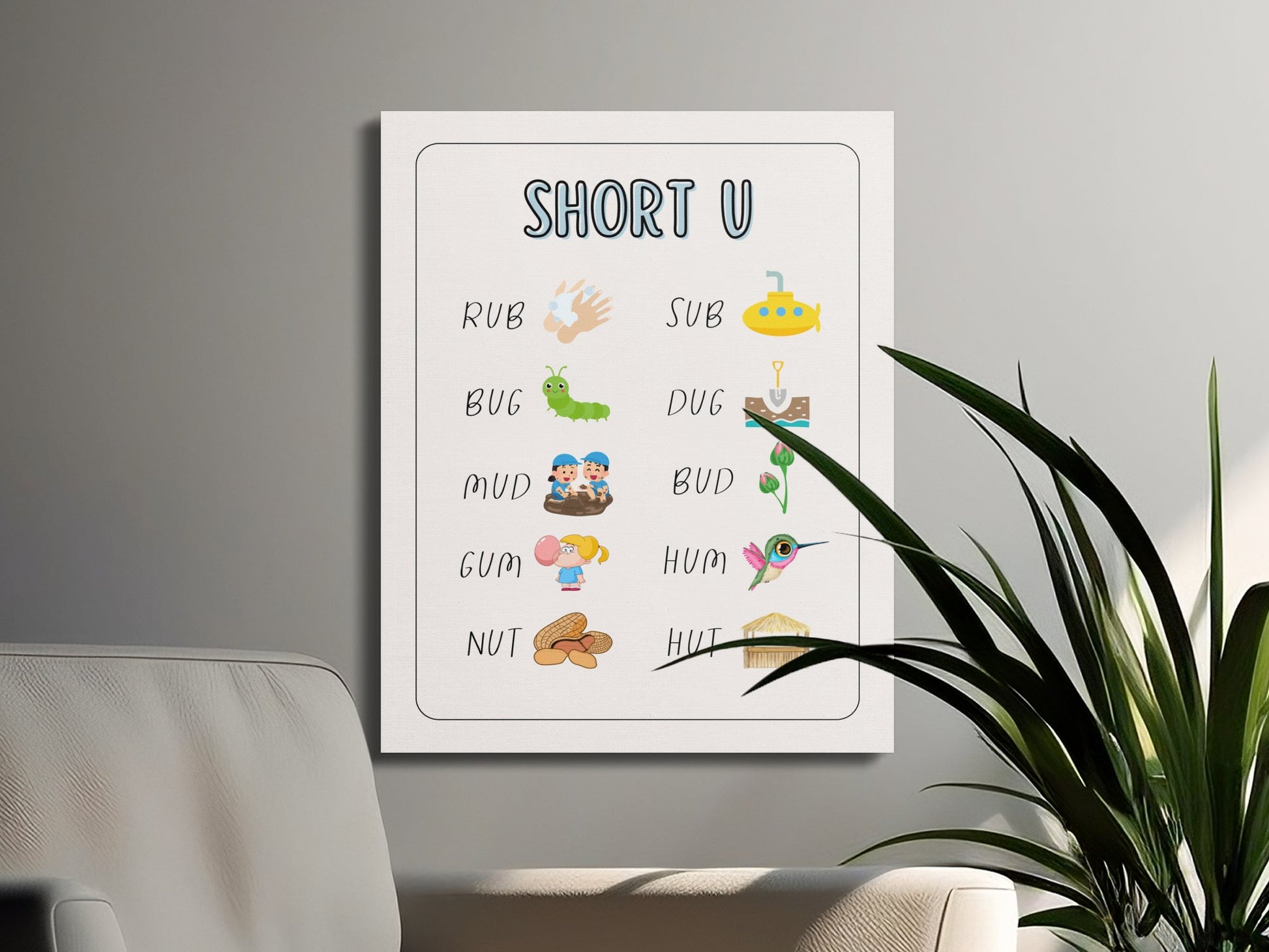 Premium Poster of Fun Educational Nursery Wall Art Short U Canvas Wraps