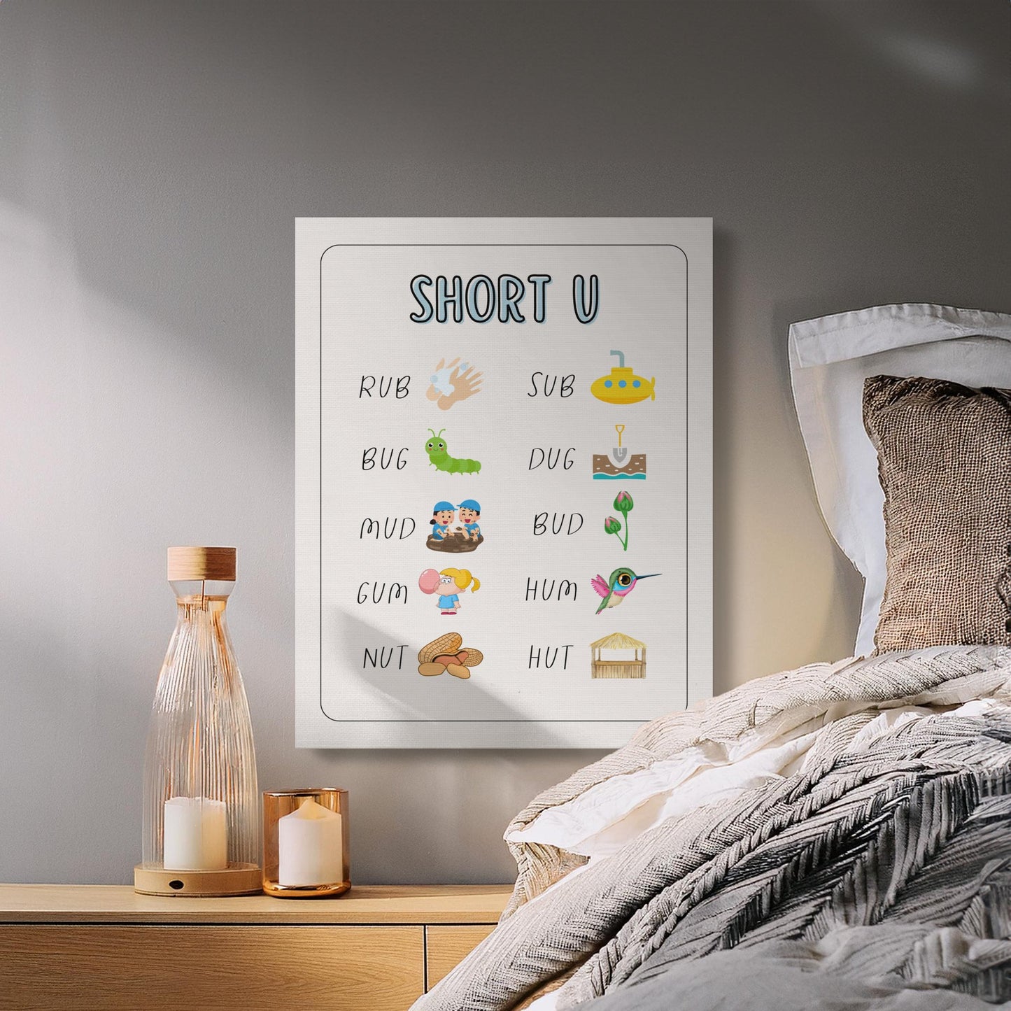 Premium Poster of Fun Educational Nursery Wall Art Short U Canvas Wraps