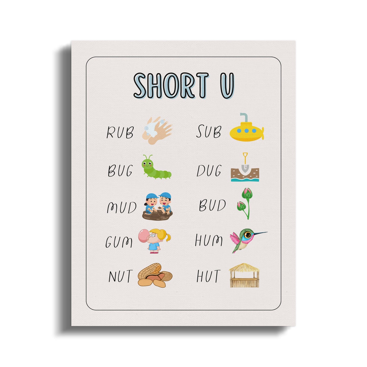 Premium Poster of Fun Educational Nursery Wall Art Short U Canvas Wraps