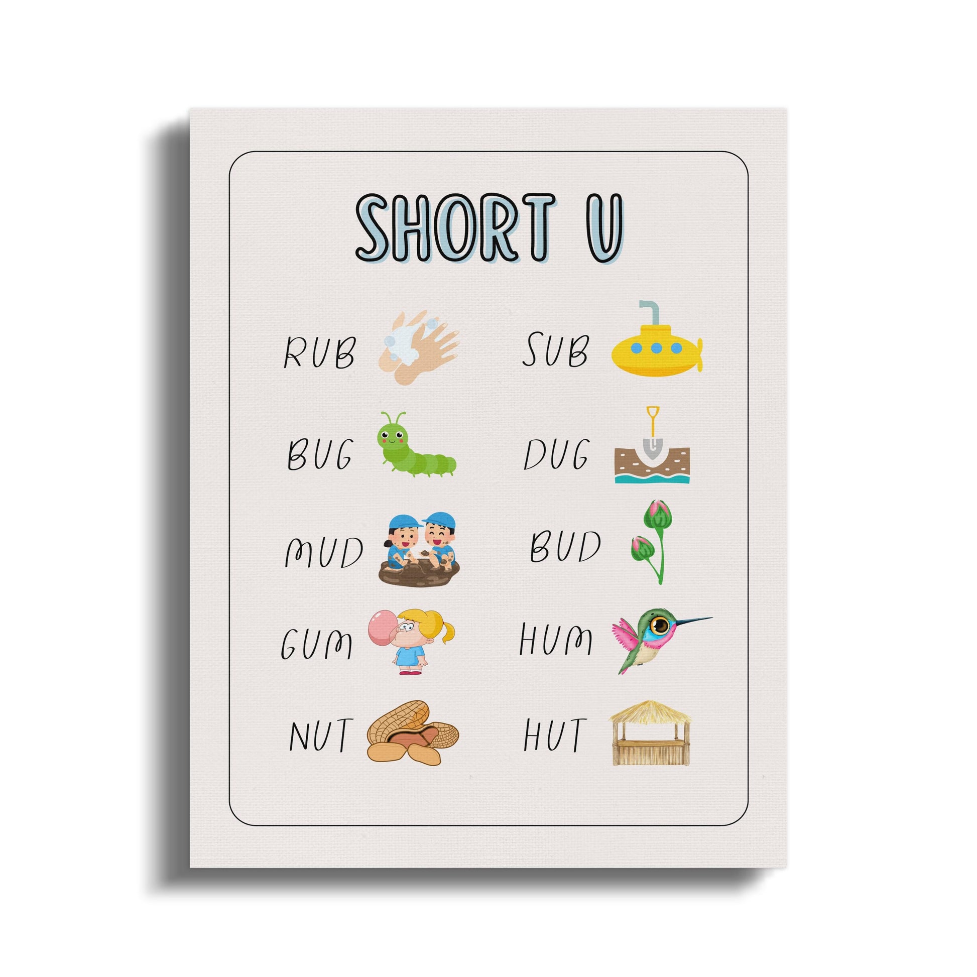 Premium Poster of Fun Educational Nursery Wall Art Short U Canvas Wraps