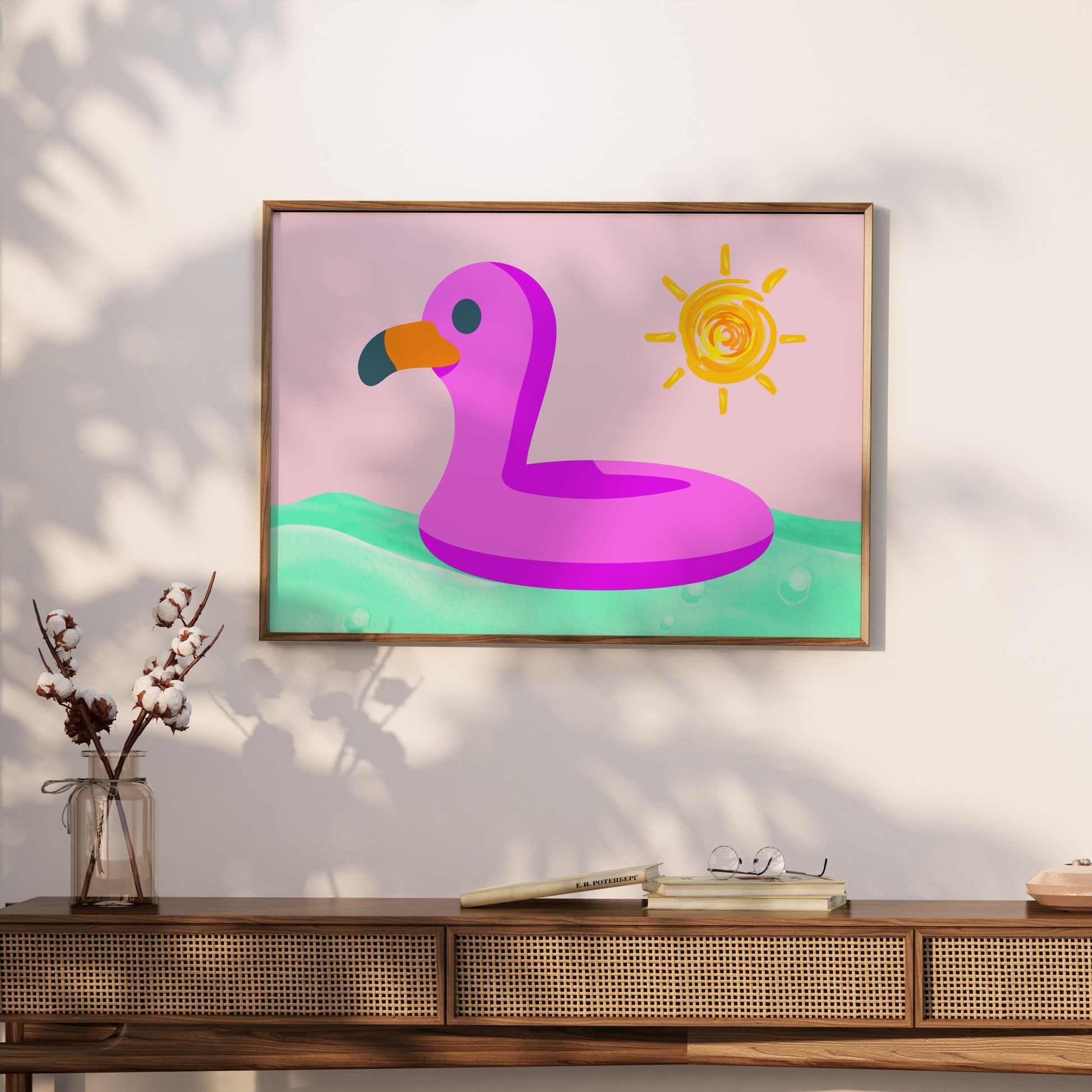 Premium Poster of Fun Pink Flamingo Pool Float Sun Wall Art Posters