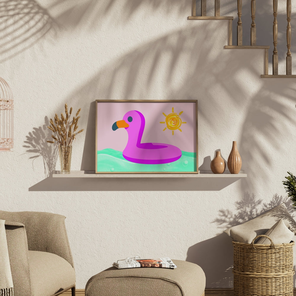 Premium Poster of Fun Pink Flamingo Pool Float Sun Wall Art Posters