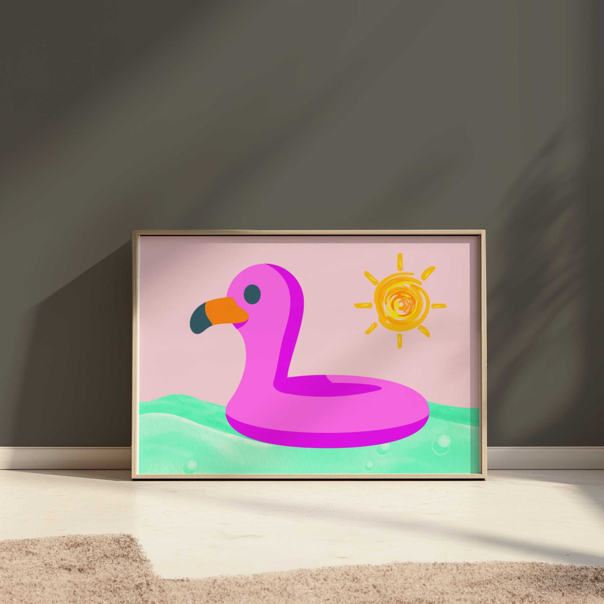 Premium Poster of Fun Pink Flamingo Pool Float Sun Wall Art Posters