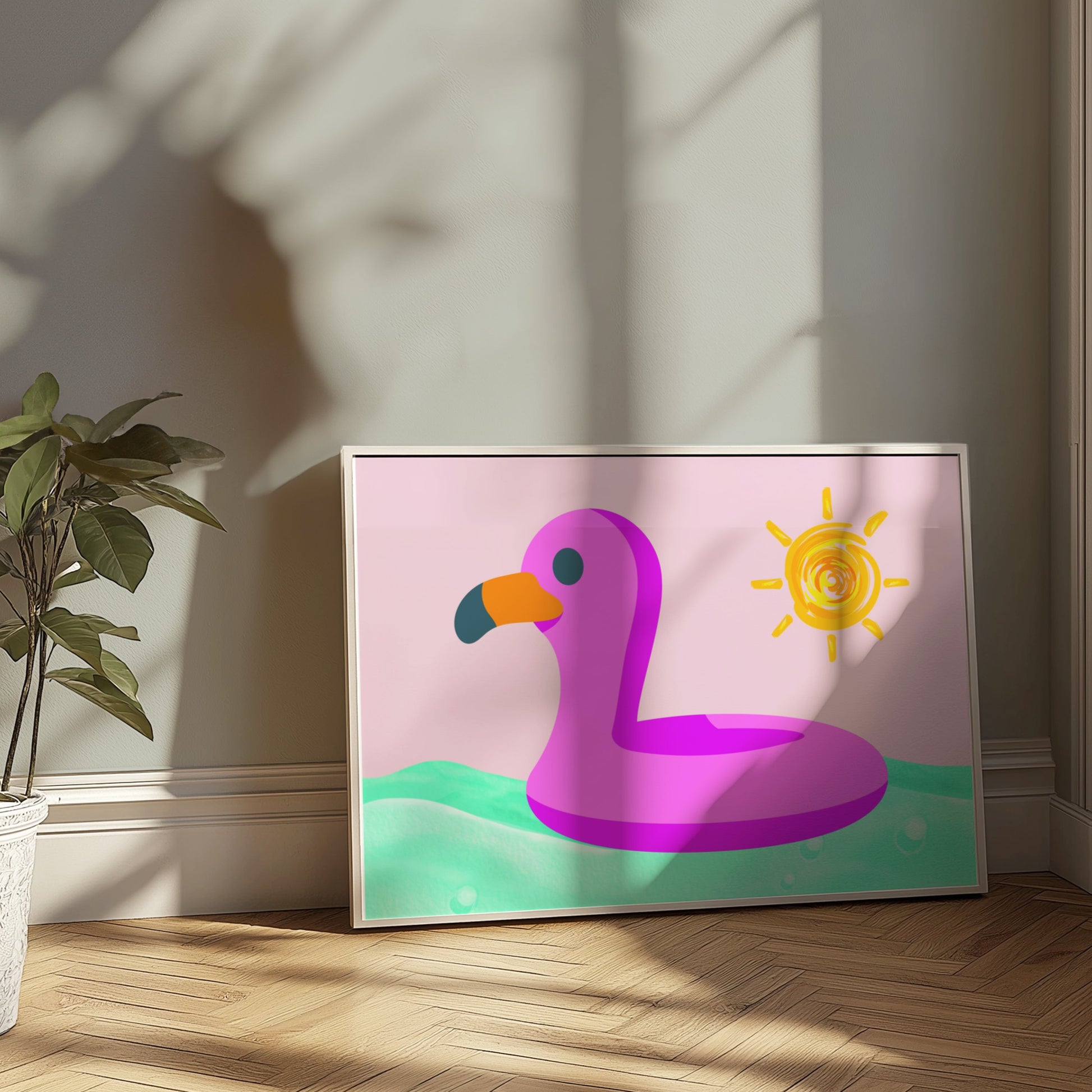 Premium Poster of Fun Pink Flamingo Pool Float Sun Wall Art Posters