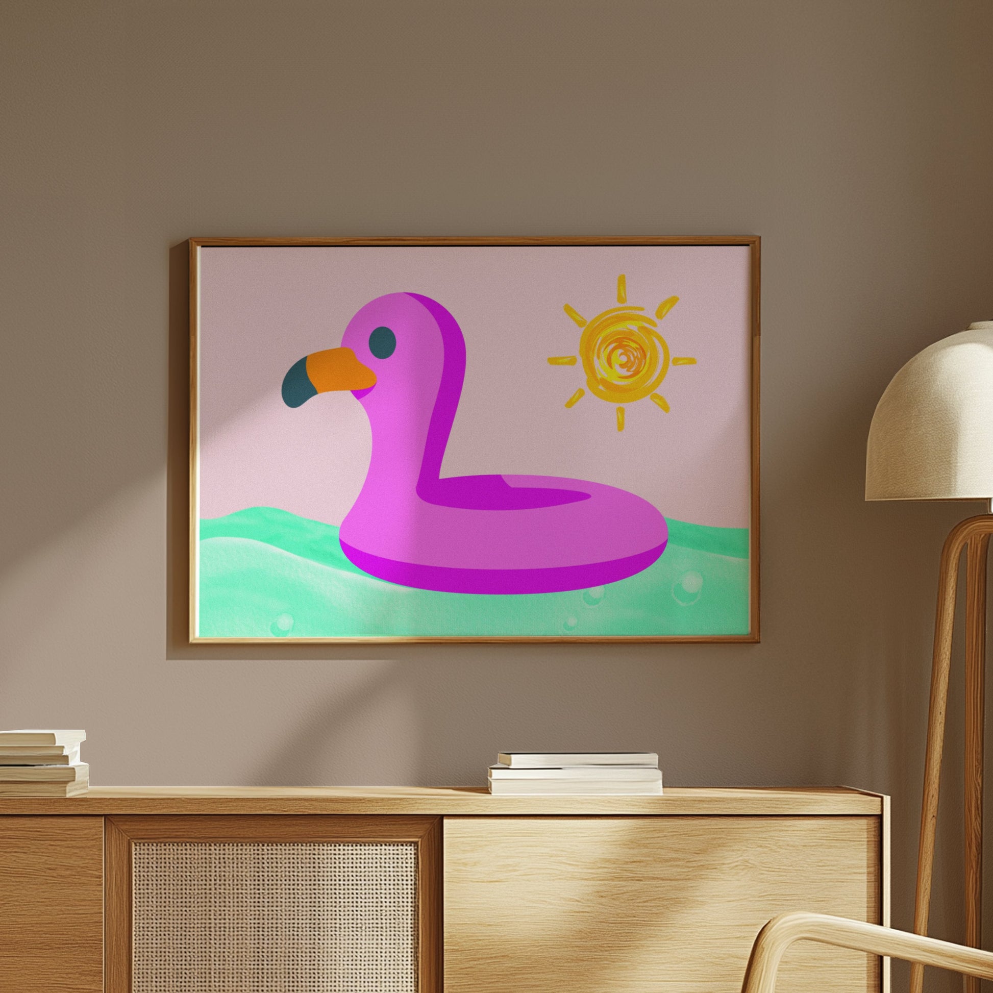 Premium Poster of Fun Pink Flamingo Pool Float Sun Wall Art Posters