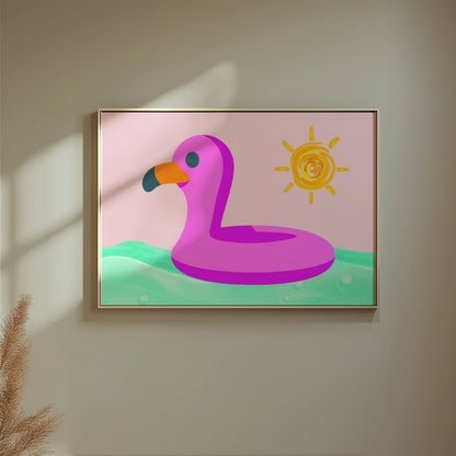 Premium Poster of Fun Pink Flamingo Pool Float Sun Wall Art Posters