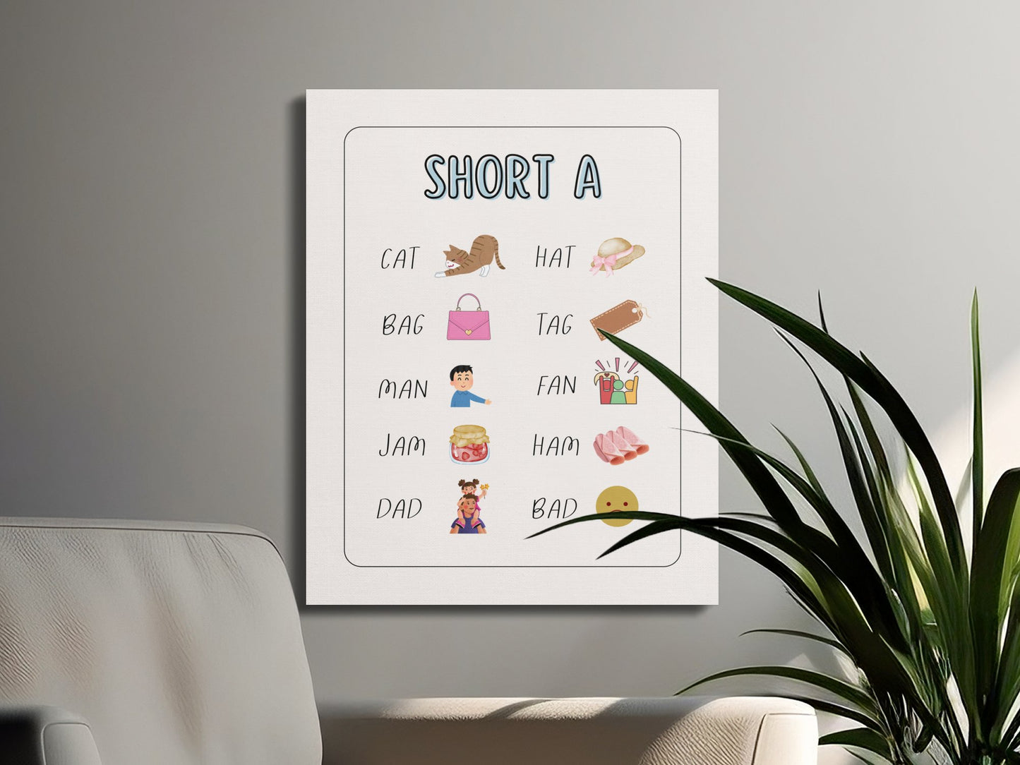 Premium Poster of Fun Short A Words Learning Canvas Wraps