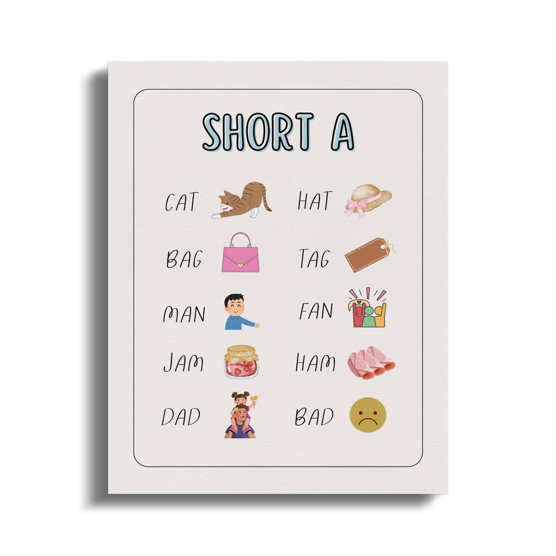 Premium Poster of Fun Short A Words Learning Canvas Wraps