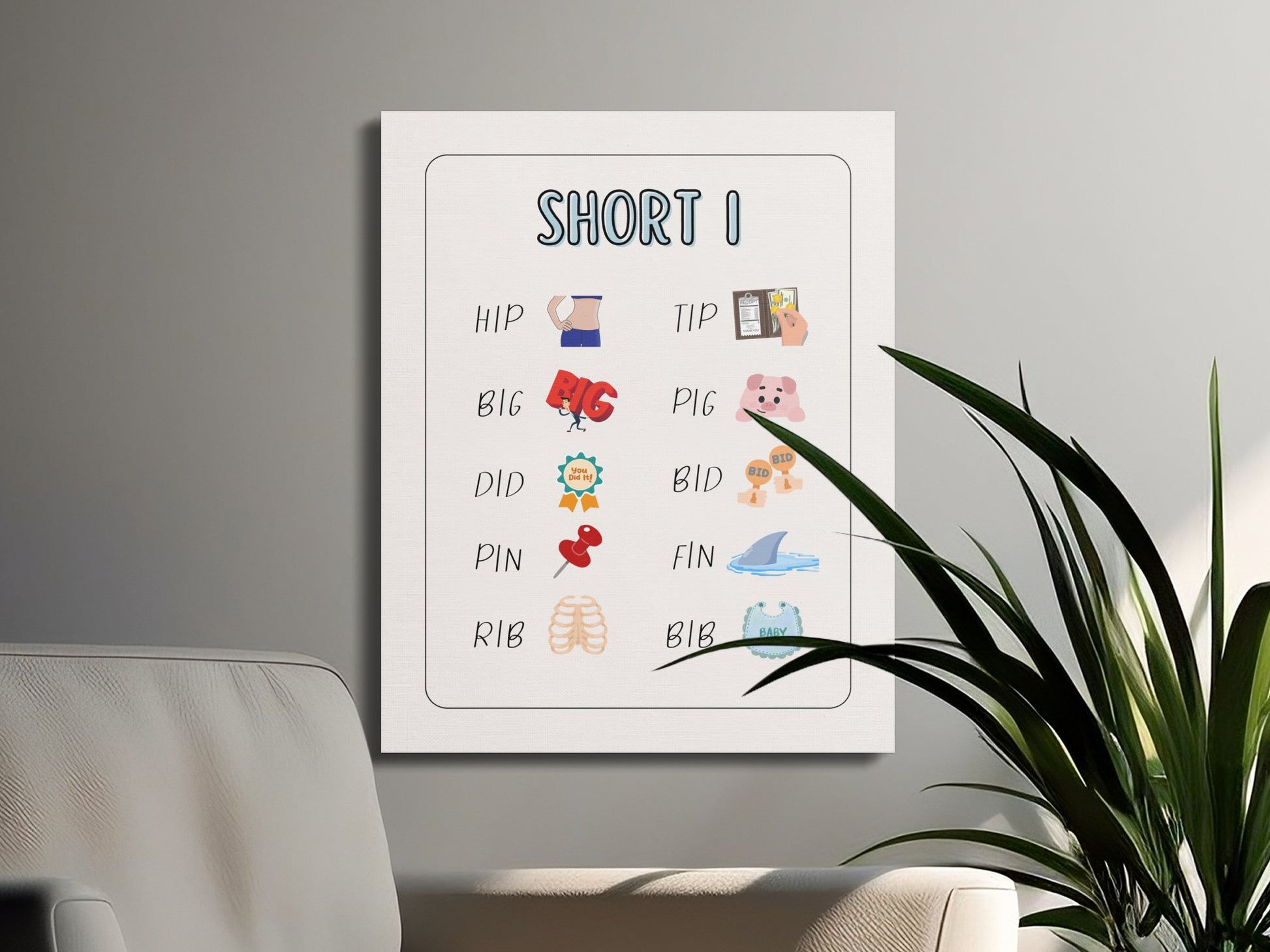 Premium Poster of Fun Short I Words Art for Kids Room Canvas Wraps