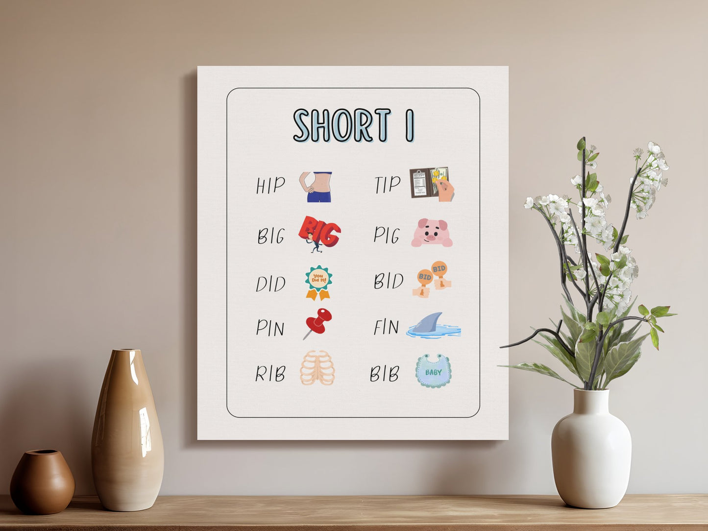 Premium Poster of Fun Short I Words Art for Kids Room Canvas Wraps