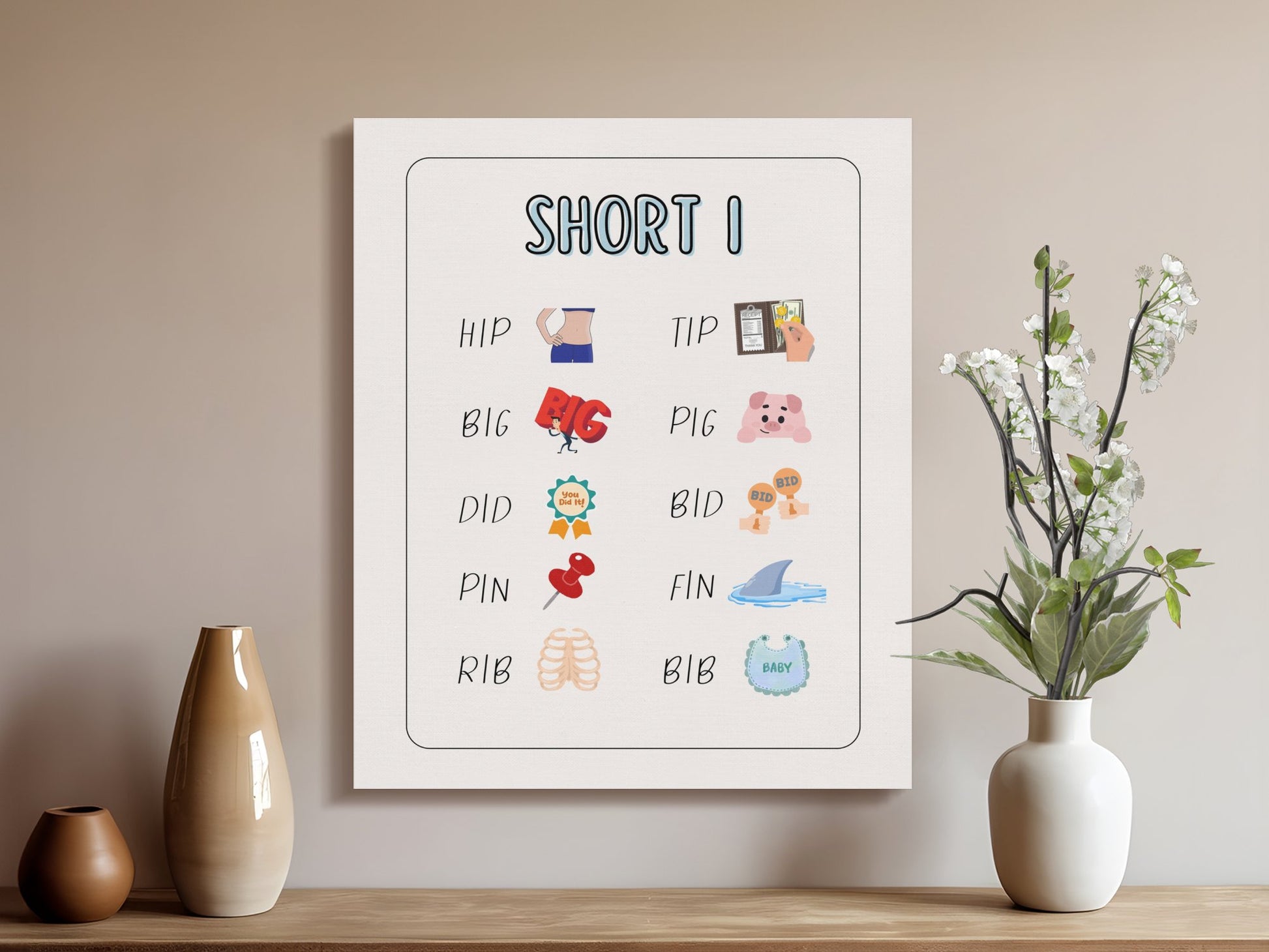 Premium Poster of Fun Short I Words Art for Kids Room Canvas Wraps