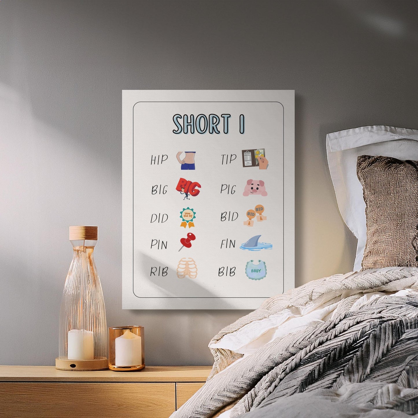 Premium Poster of Fun Short I Words Art for Kids Room Canvas Wraps