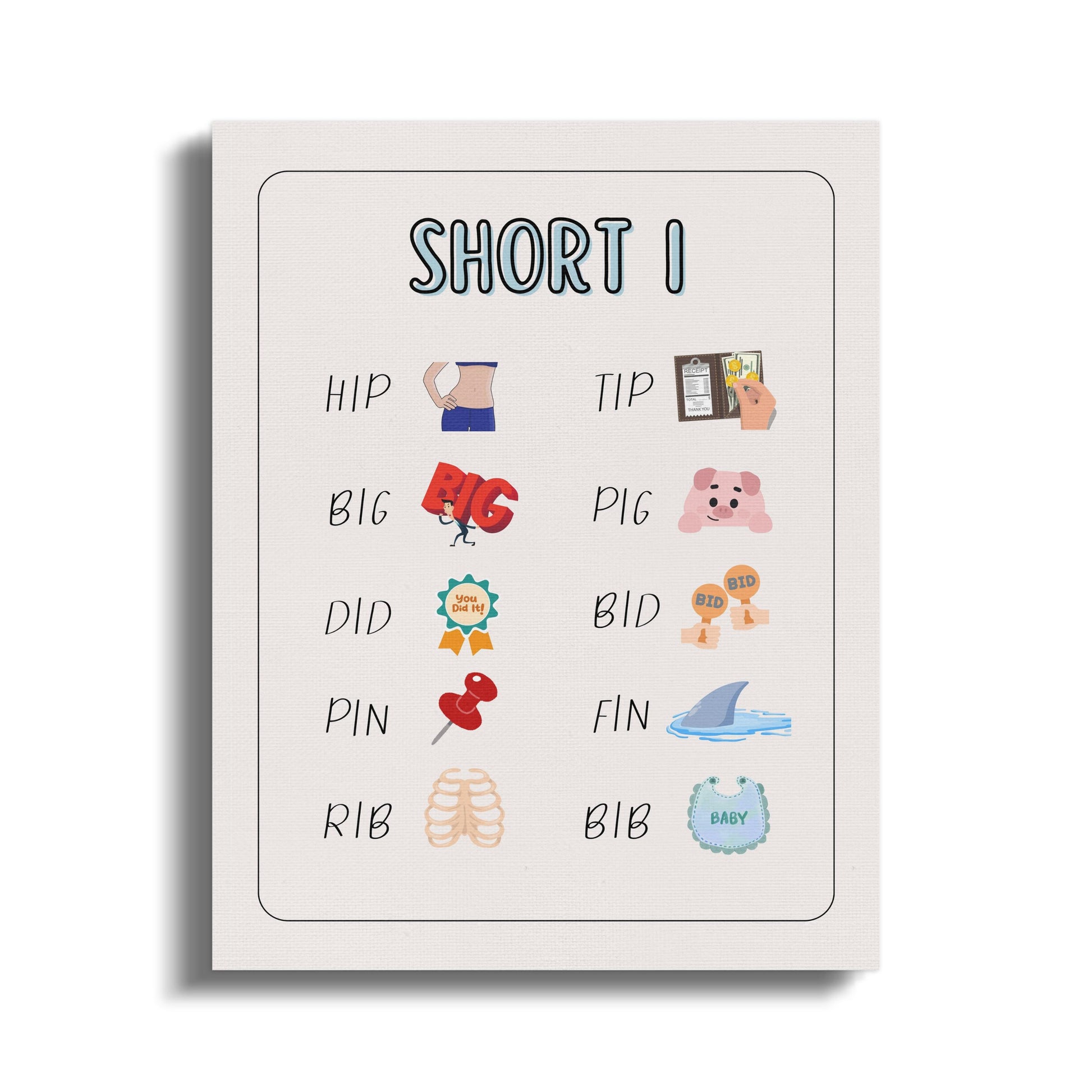 Premium Poster of Fun Short I Words Art for Kids Room Canvas Wraps