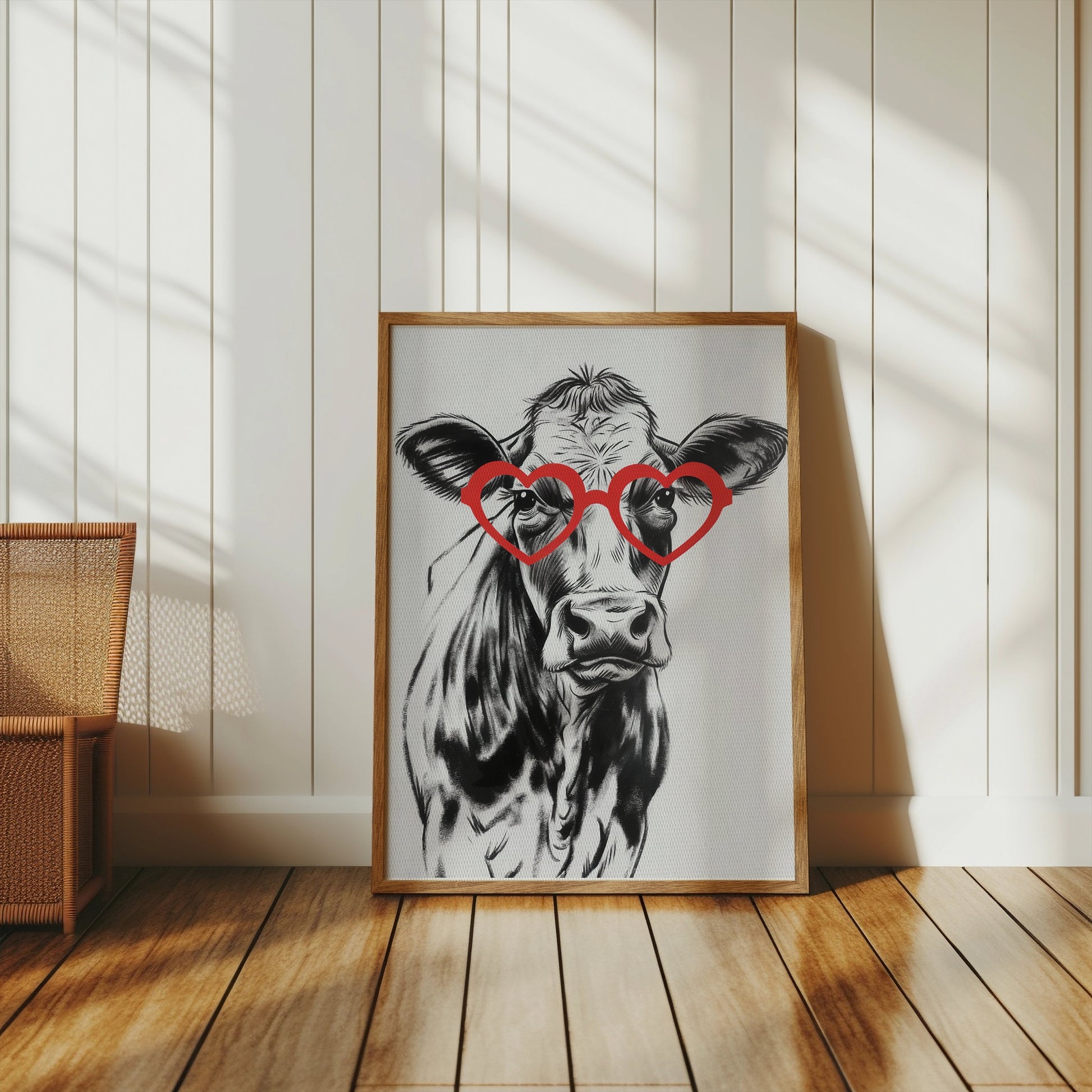 Premium Poster of Funny Cow with Heart Shaped Glasses Print Posters