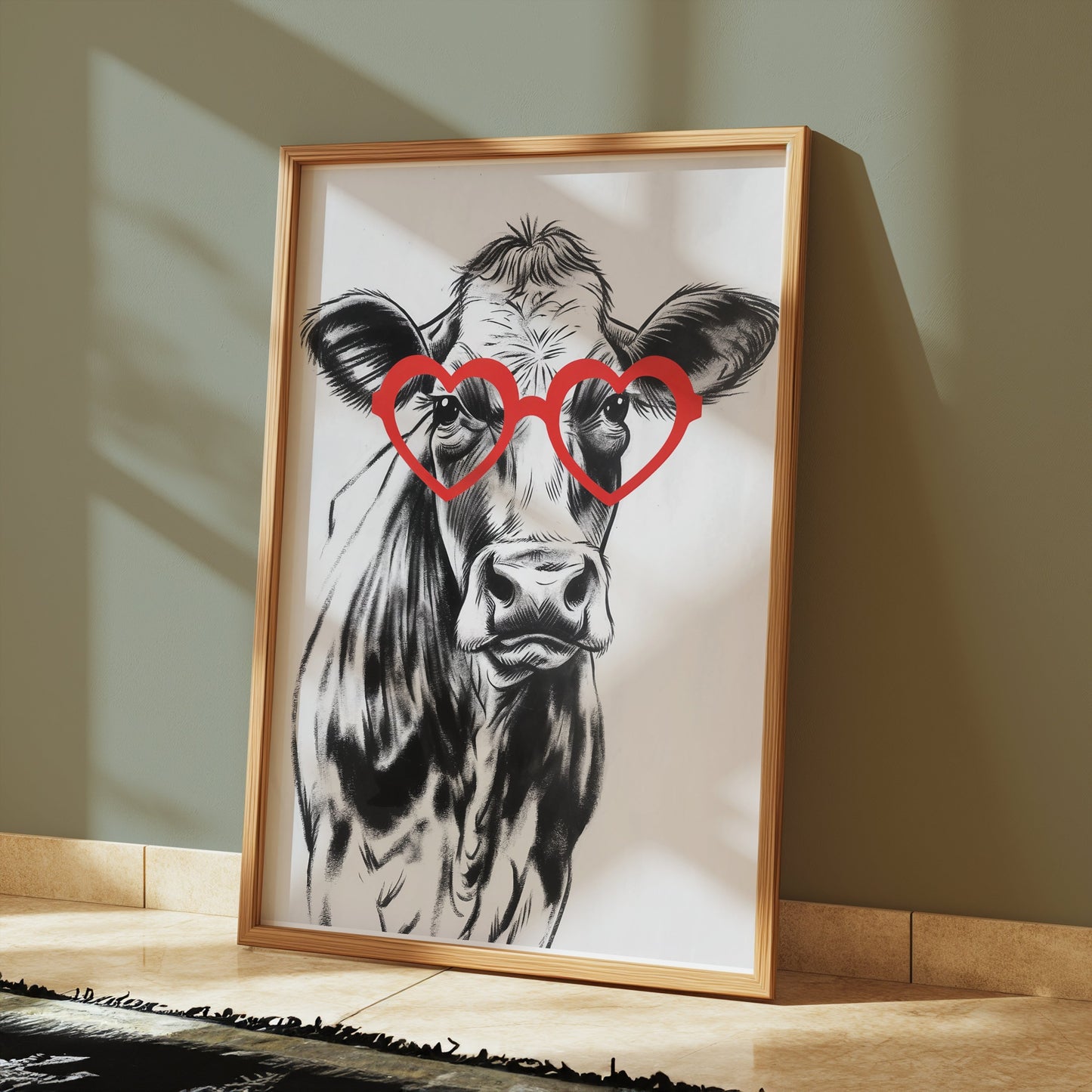 Premium Poster of Funny Cow with Heart Shaped Glasses Print Posters