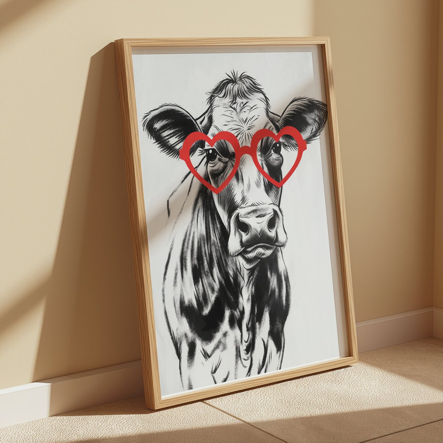 Premium Poster of Funny Cow with Heart Shaped Glasses Print Posters