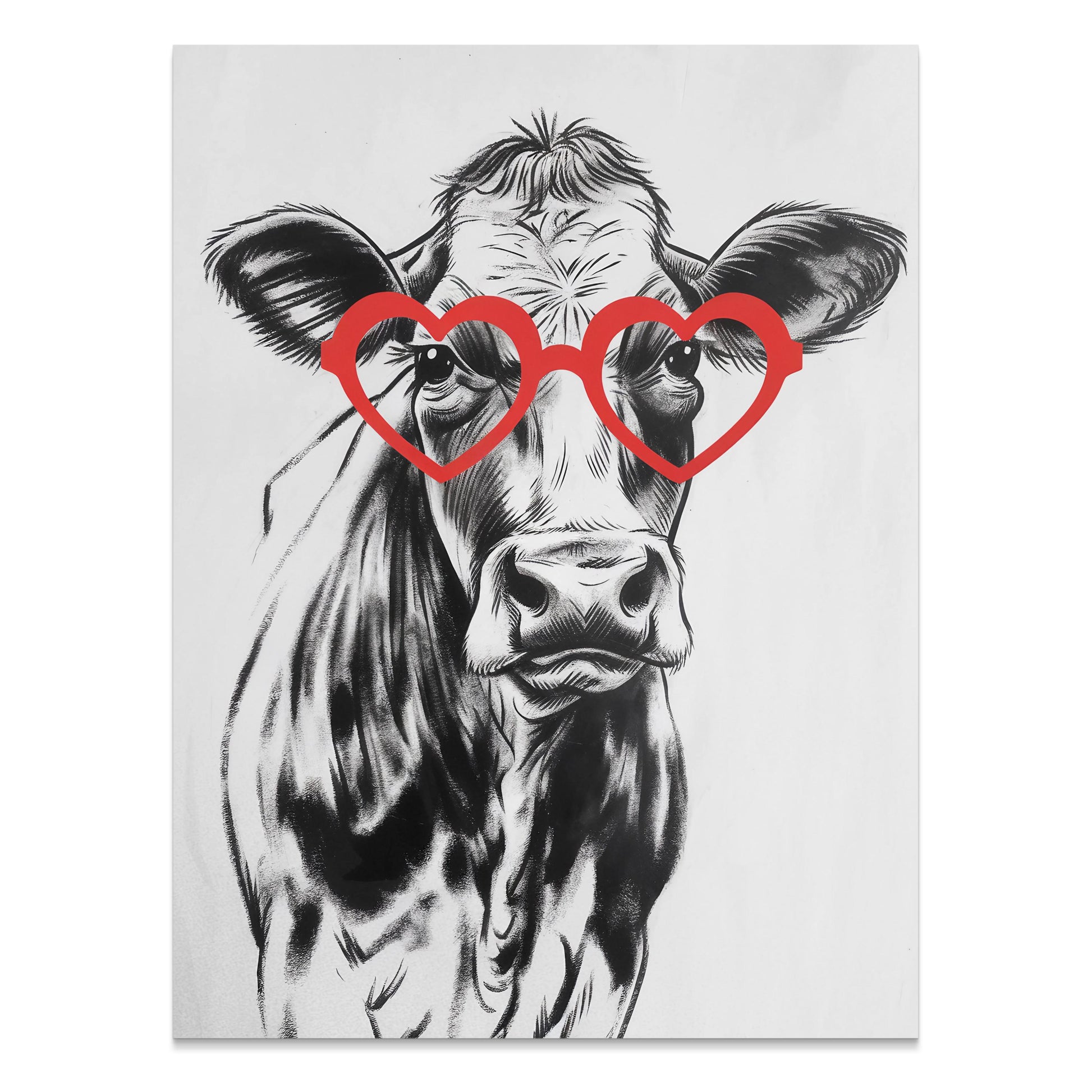 Premium Poster of Funny Cow with Heart Shaped Glasses Print Posters