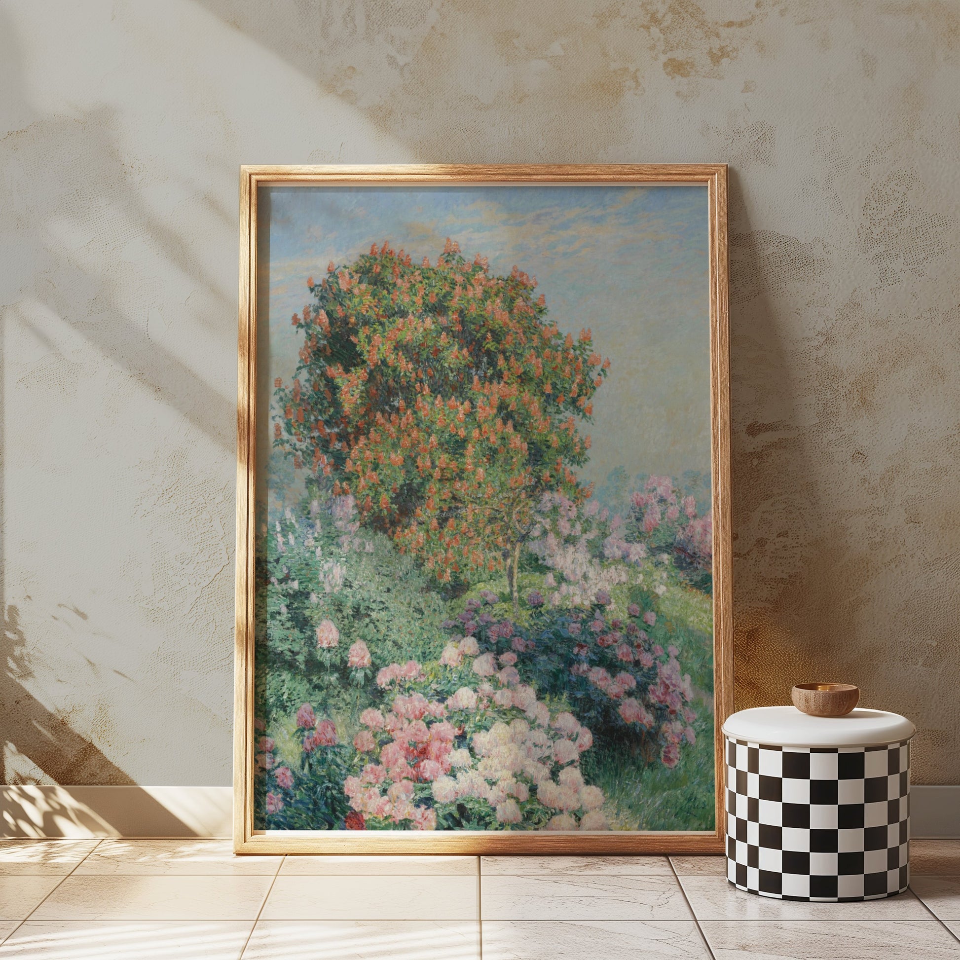 Premium Poster of Garden Blossom Scene with Red Bush Art Decor Posters
