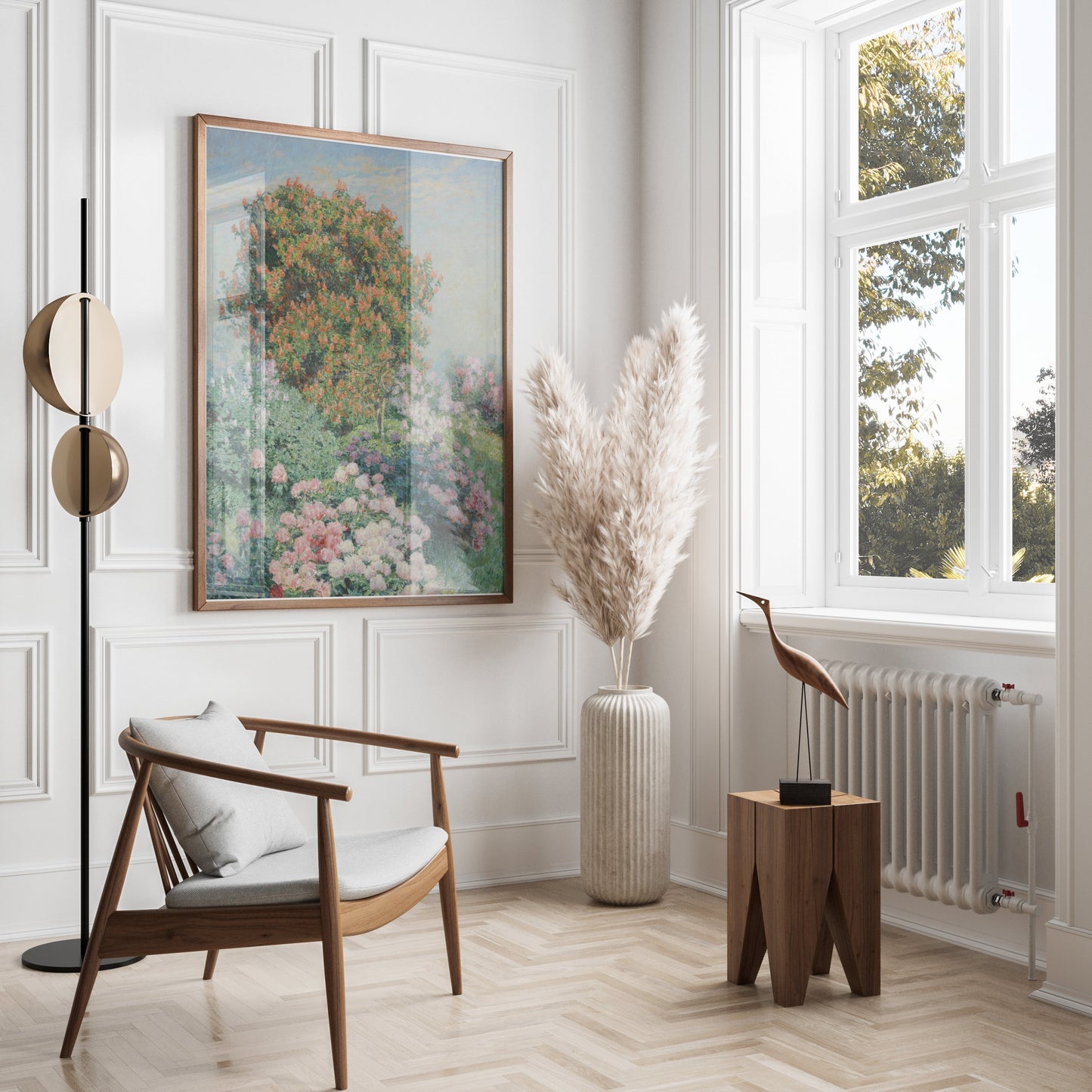 Premium Poster of Garden Blossom Scene with Red Bush Art Decor Posters