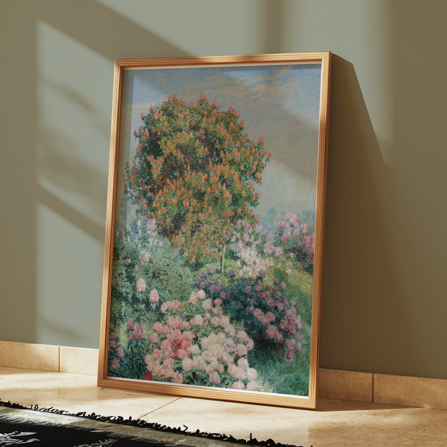 Premium Poster of Garden Blossom Scene with Red Bush Art Decor Posters