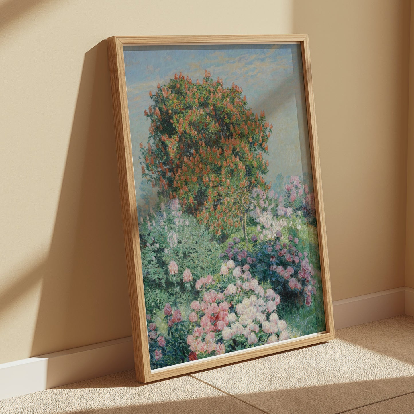 Premium Poster of Garden Blossom Scene with Red Bush Art Decor Posters