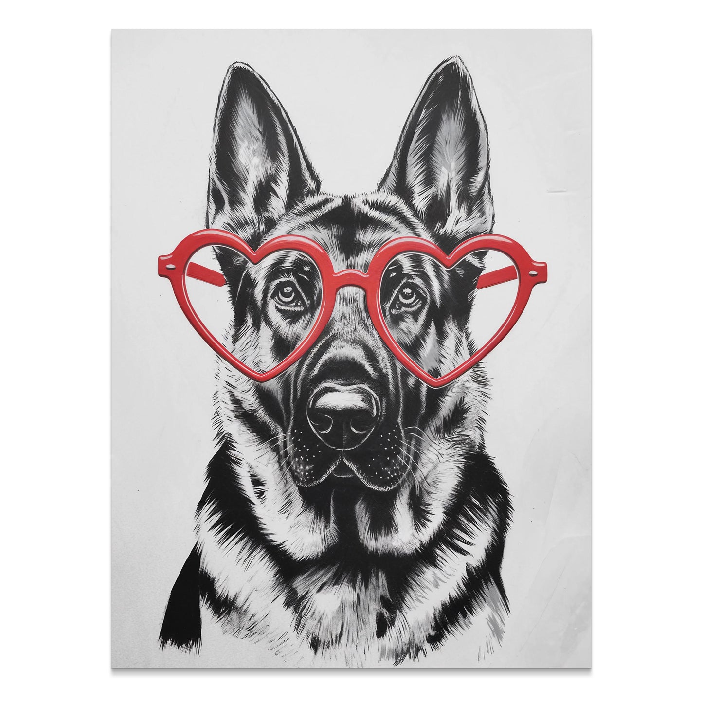 Premium Poster of German Shepherd With Red Heart Glasses Posters