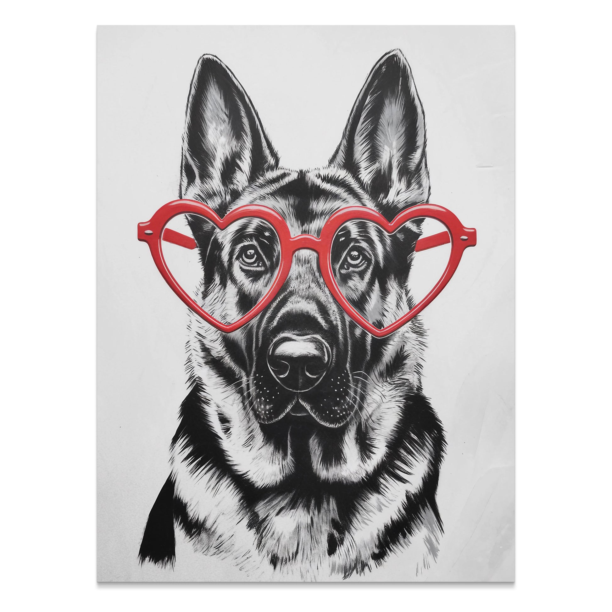 Premium Poster of German Shepherd With Red Heart Glasses Posters