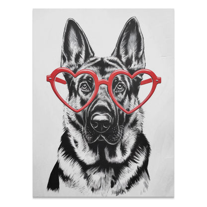 Premium Poster of German Shepherd With Red Heart Glasses Posters