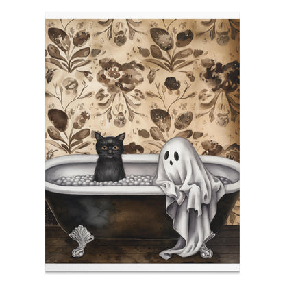 Premium Poster of Ghost and Cat in Bathtub Halloween Art Print Posters
