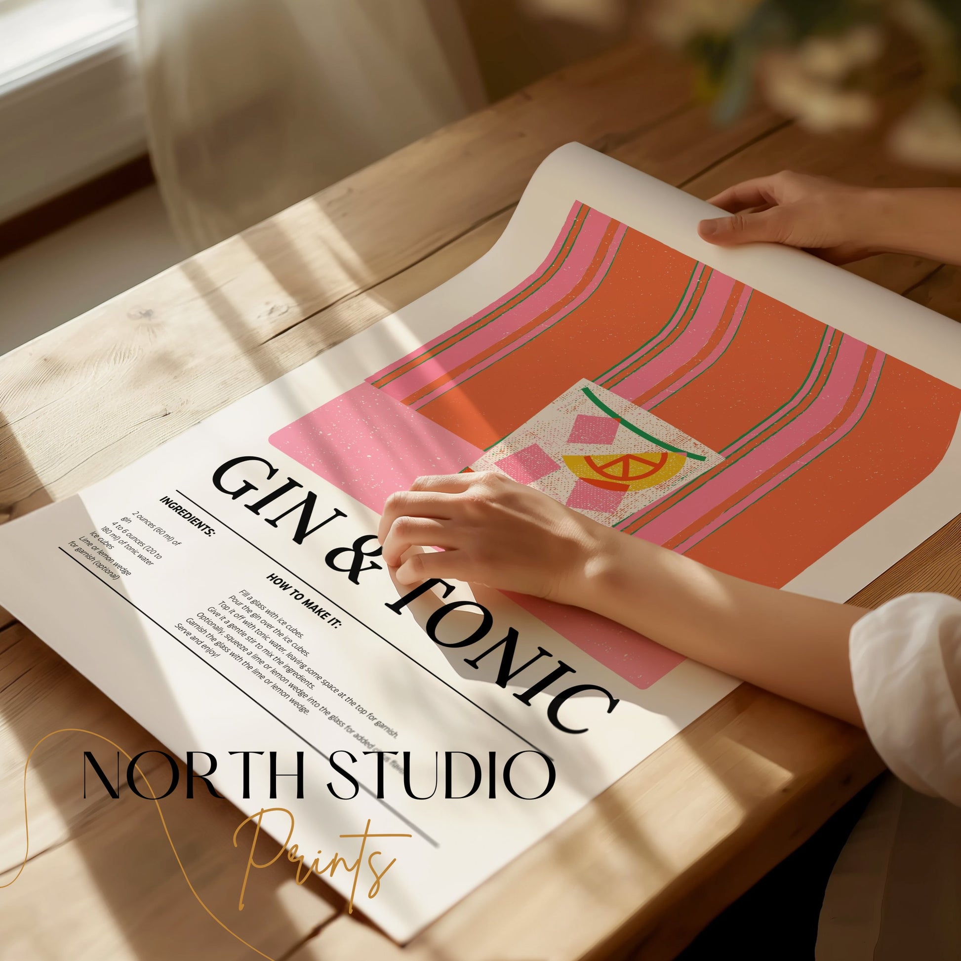 Premium Poster of Gin and Tonic Recipe Wall Art Vintage Style Posters