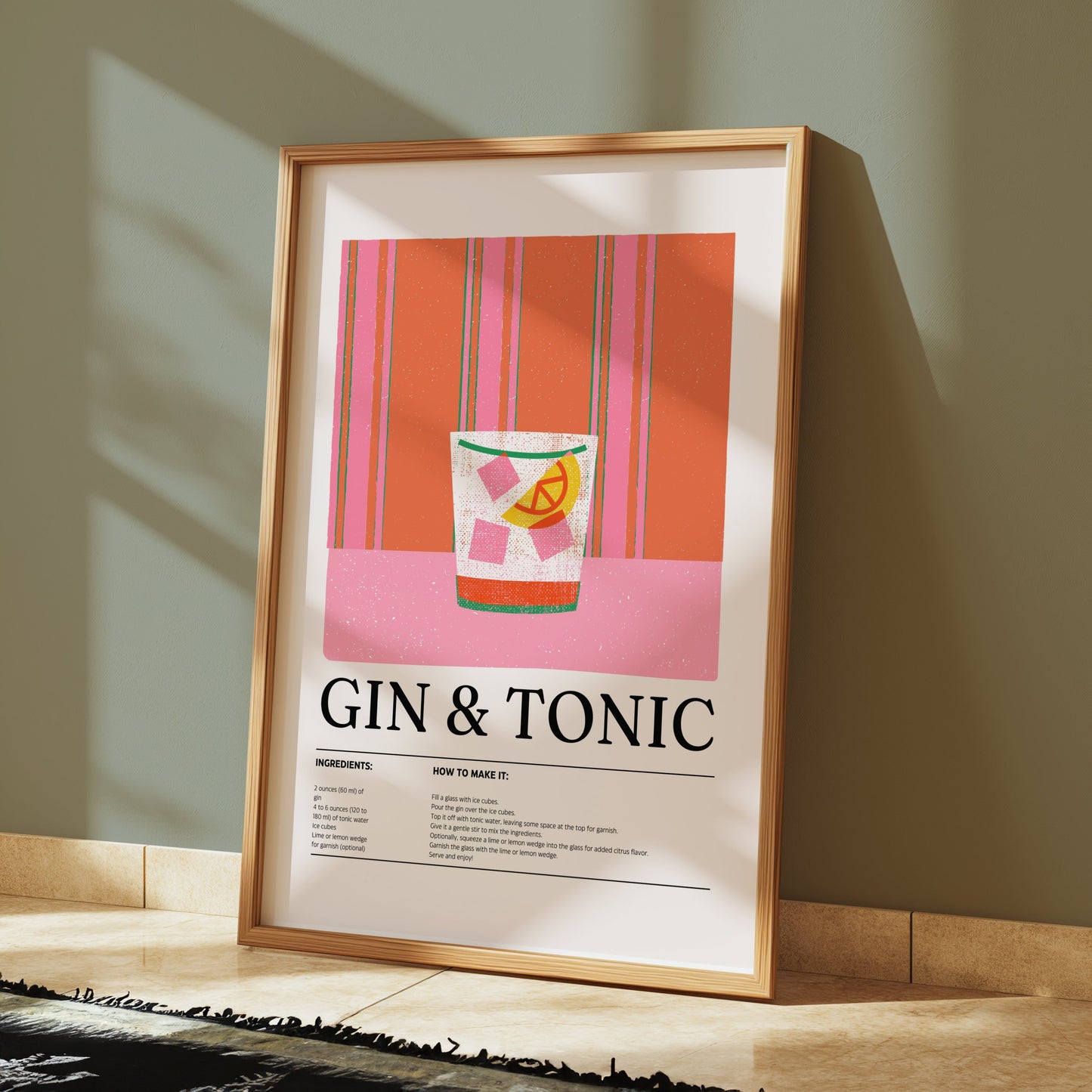 Premium Poster of Gin and Tonic Recipe Wall Art Vintage Style Posters