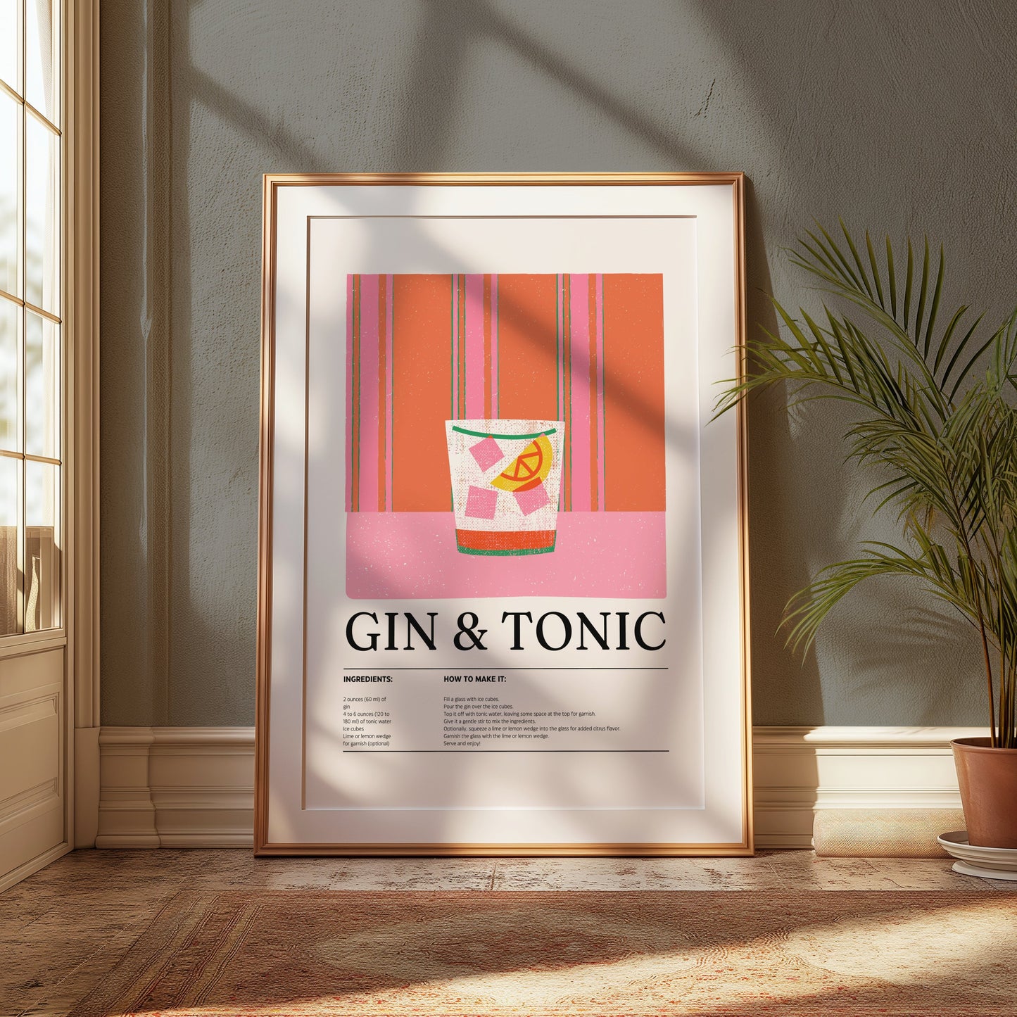 Premium Poster of Gin and Tonic Recipe Wall Art Vintage Style Posters