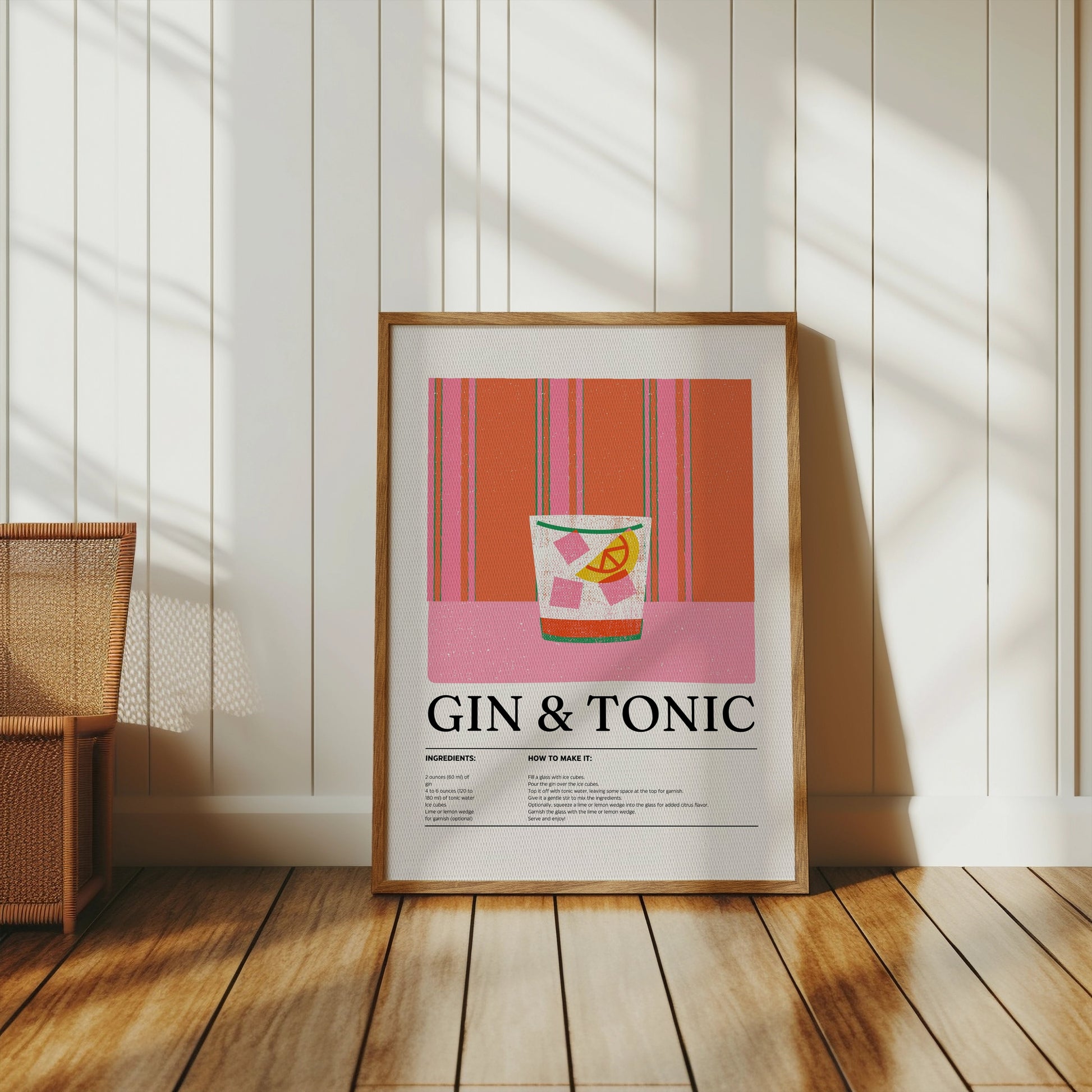 Premium Poster of Gin and Tonic Recipe Wall Art Vintage Style Posters