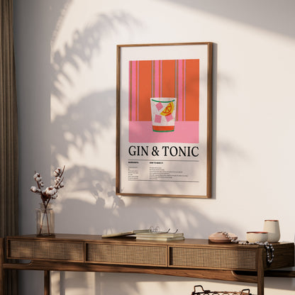 Premium Poster of Gin and Tonic Recipe Wall Art Vintage Style Posters