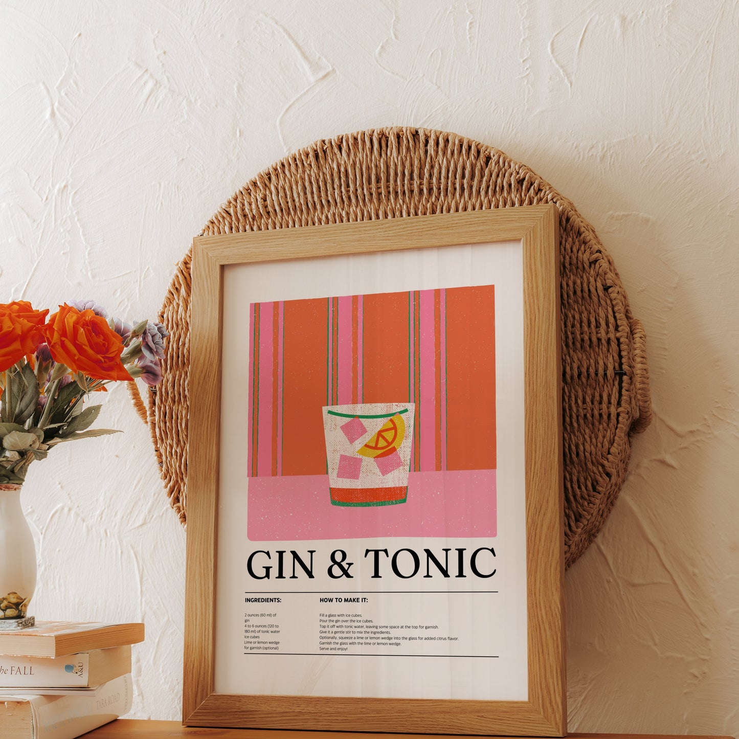 Premium Poster of Gin and Tonic Recipe Wall Art Vintage Style Posters
