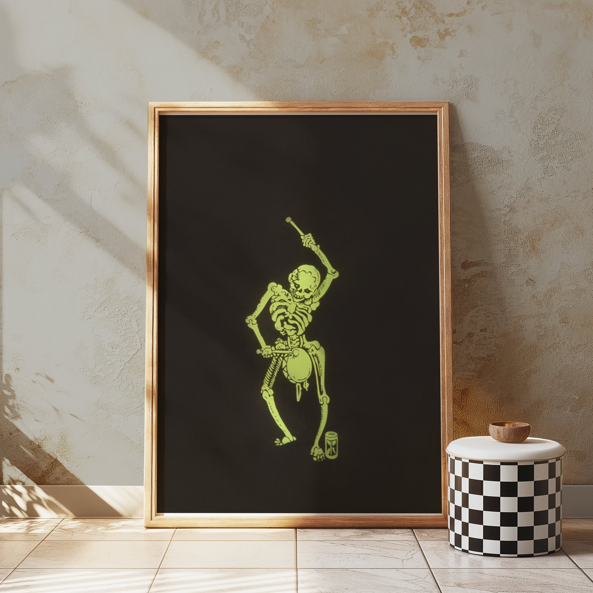 Premium Poster of Glow in the Dark Skeleton with Drum Posters