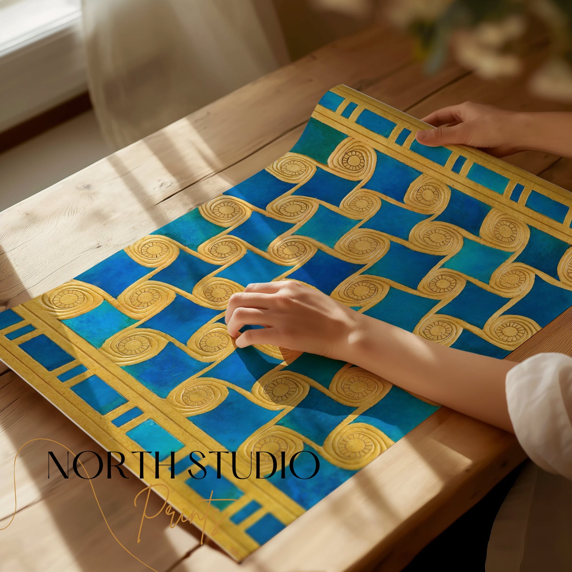 Premium Poster of Golden Spiral Blue and Green Art Deco Posters