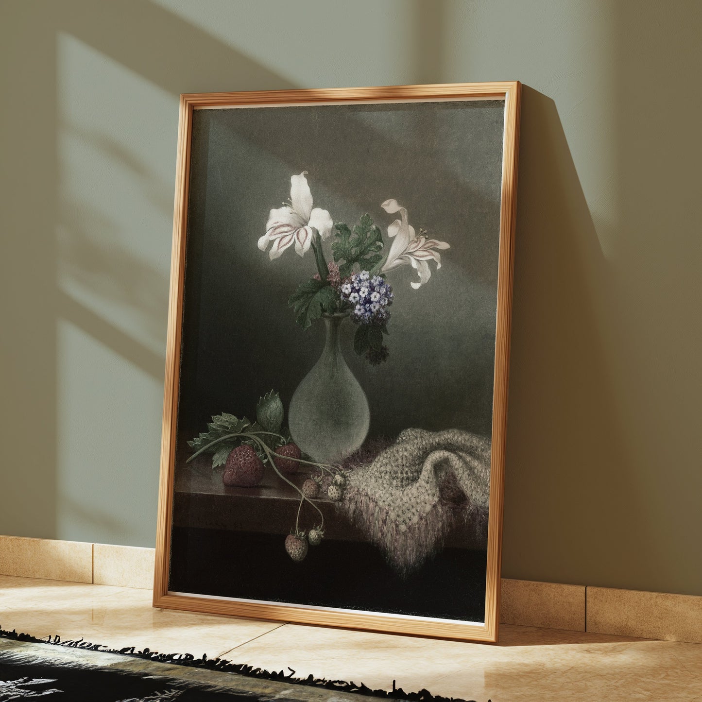 Premium Poster of Graceful Floral Still Life with Vase and Strawberries Posters