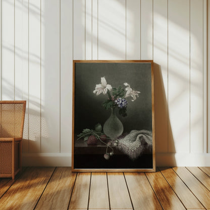Premium Poster of Graceful Floral Still Life with Vase and Strawberries Posters