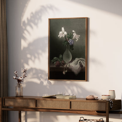 Premium Poster of Graceful Floral Still Life with Vase and Strawberries Posters