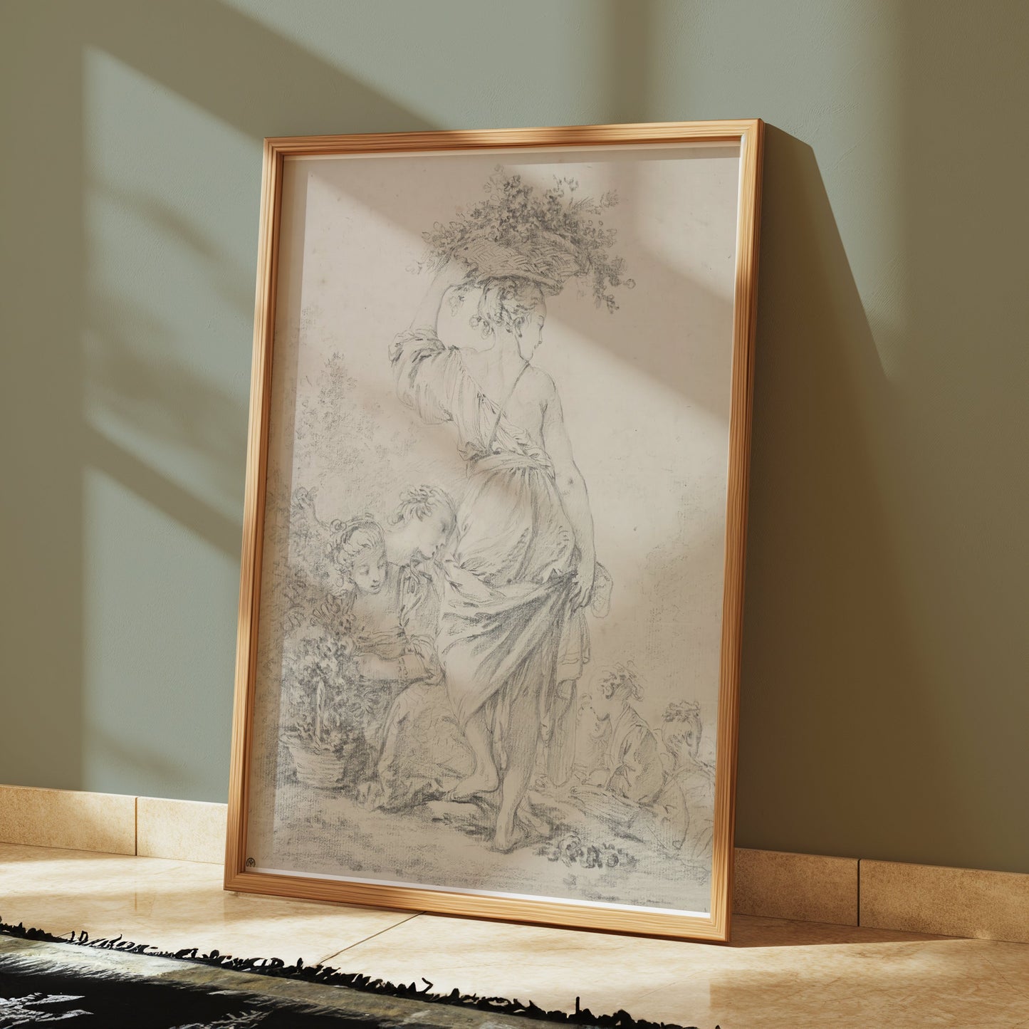Premium Poster of Graceful Woman with Basket of Flowers Art Posters