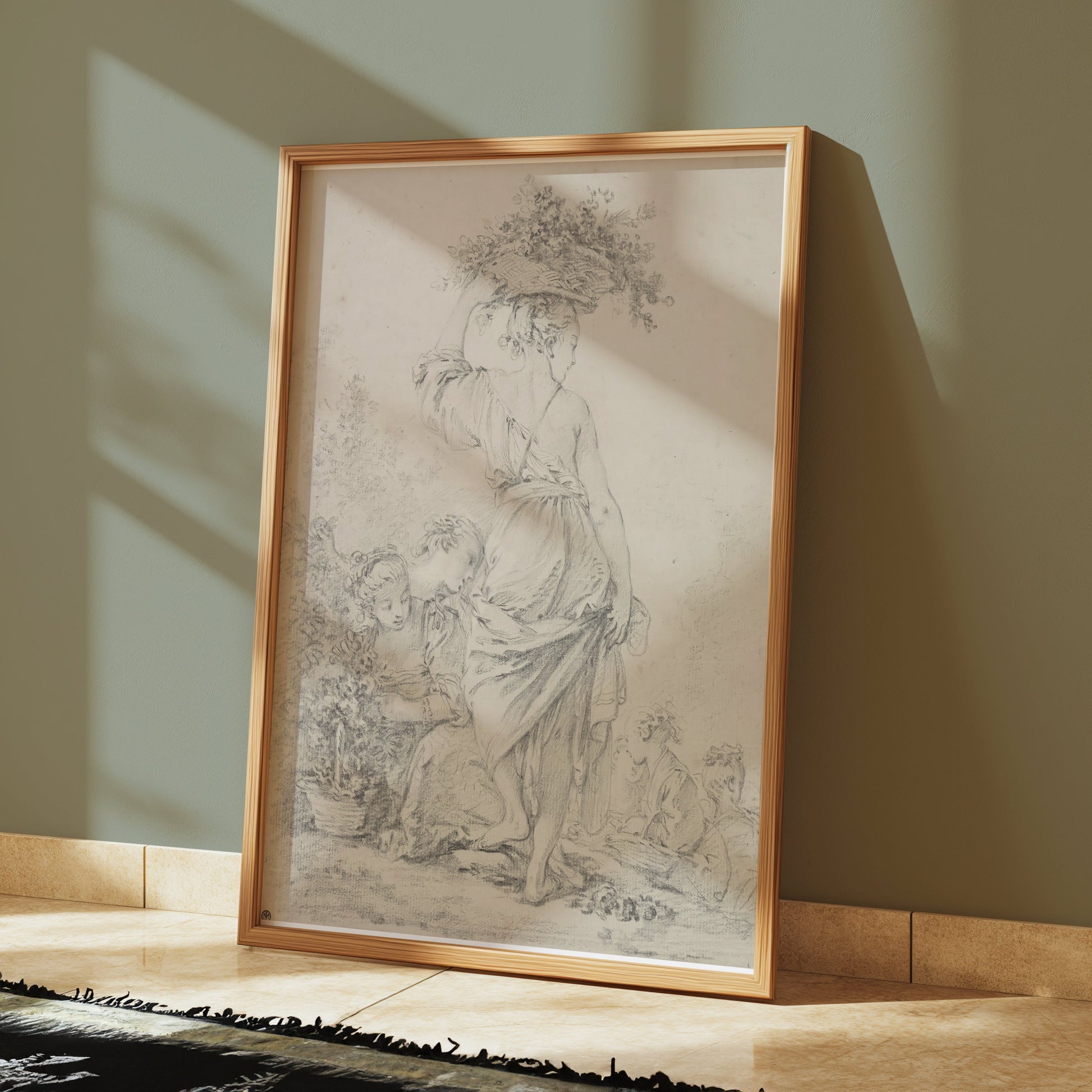 Premium Poster of Graceful Woman with Basket of Flowers Art Posters
