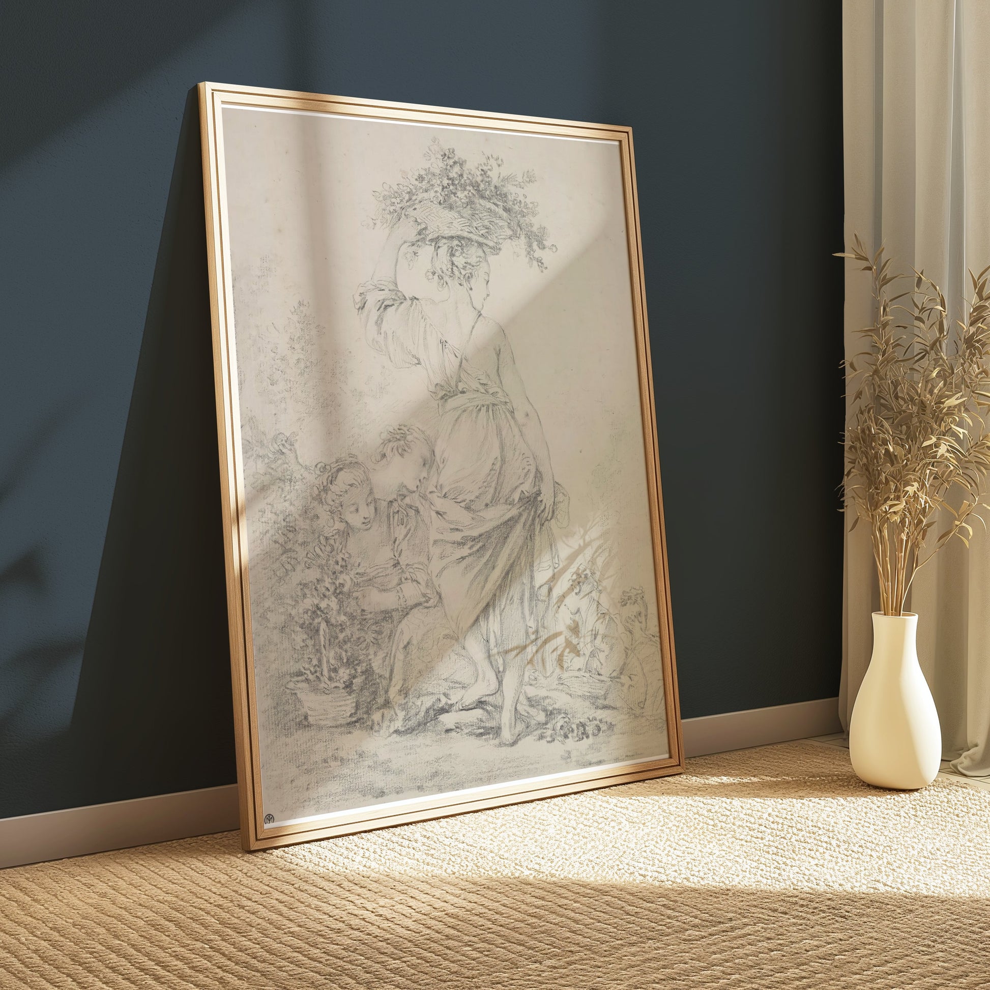 Premium Poster of Graceful Woman with Basket of Flowers Art Posters