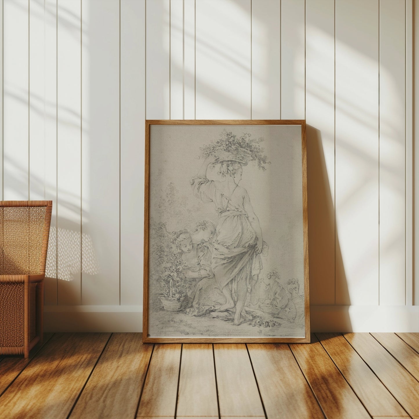 Premium Poster of Graceful Woman with Basket of Flowers Art Posters