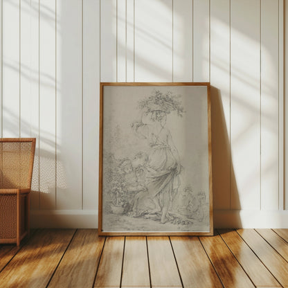 Premium Poster of Graceful Woman with Basket of Flowers Art Posters