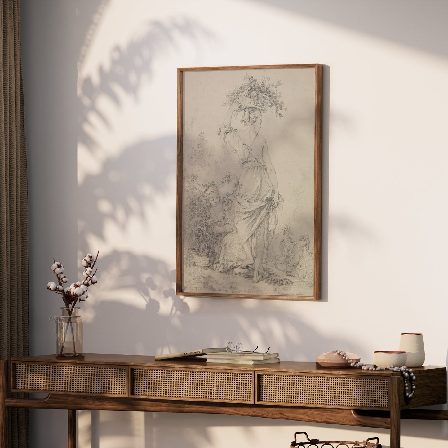 Premium Poster of Graceful Woman with Basket of Flowers Art Posters