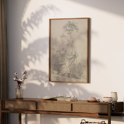 Premium Poster of Graceful Woman with Basket of Flowers Art Posters