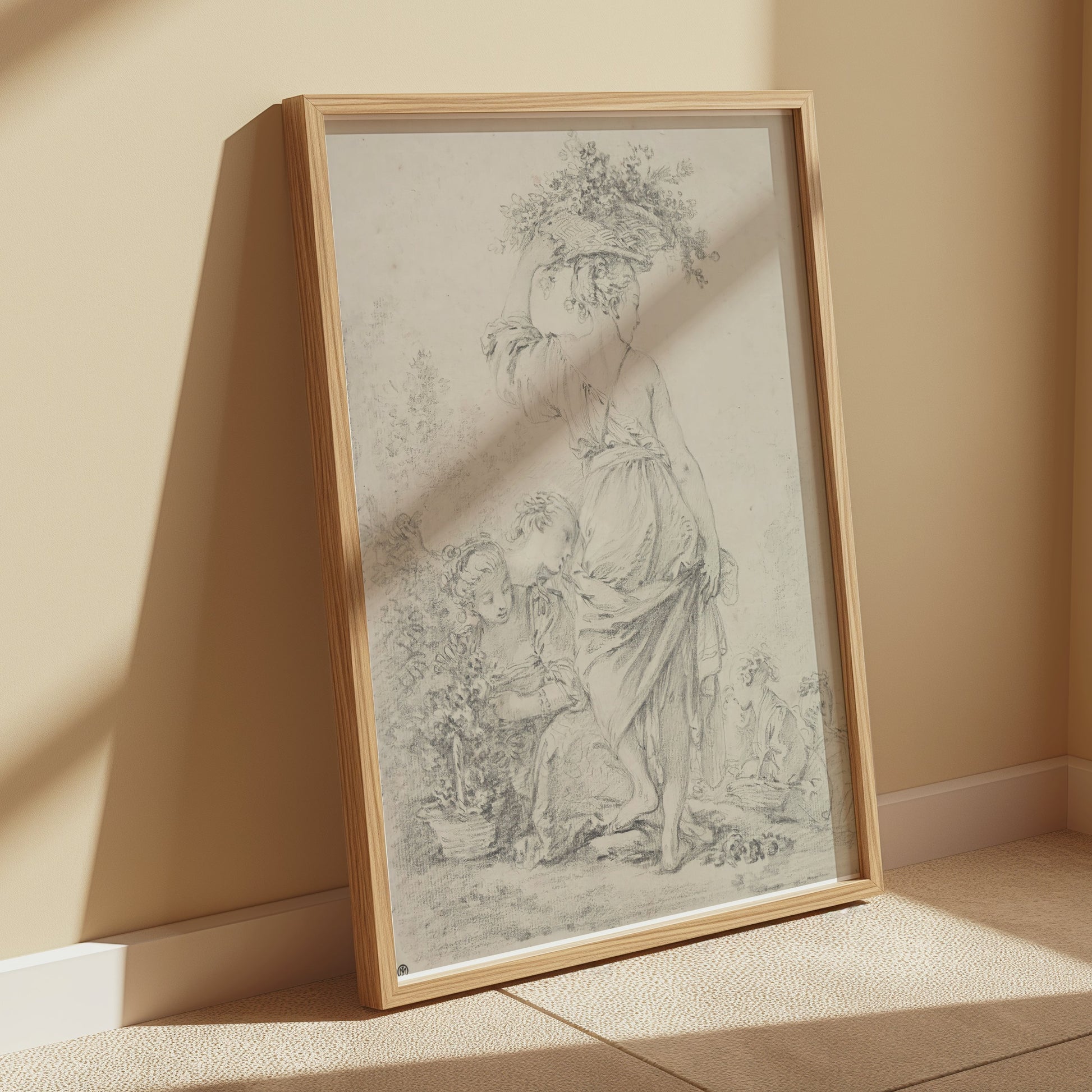 Premium Poster of Graceful Woman with Basket of Flowers Art Posters