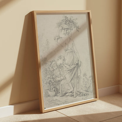 Premium Poster of Graceful Woman with Basket of Flowers Art Posters