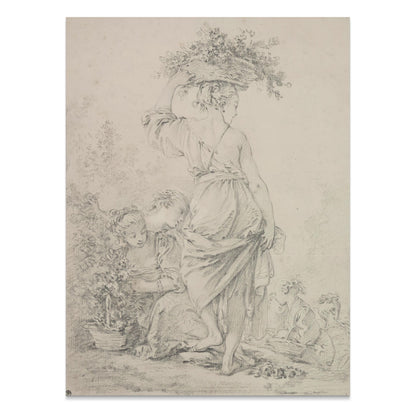 Premium Poster of Graceful Woman with Basket of Flowers Art Posters